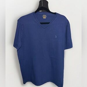 Polo Ralph Lauren V Neck T Shirt Men Large Blue Custom Slim Fit Cotton Logo Tee